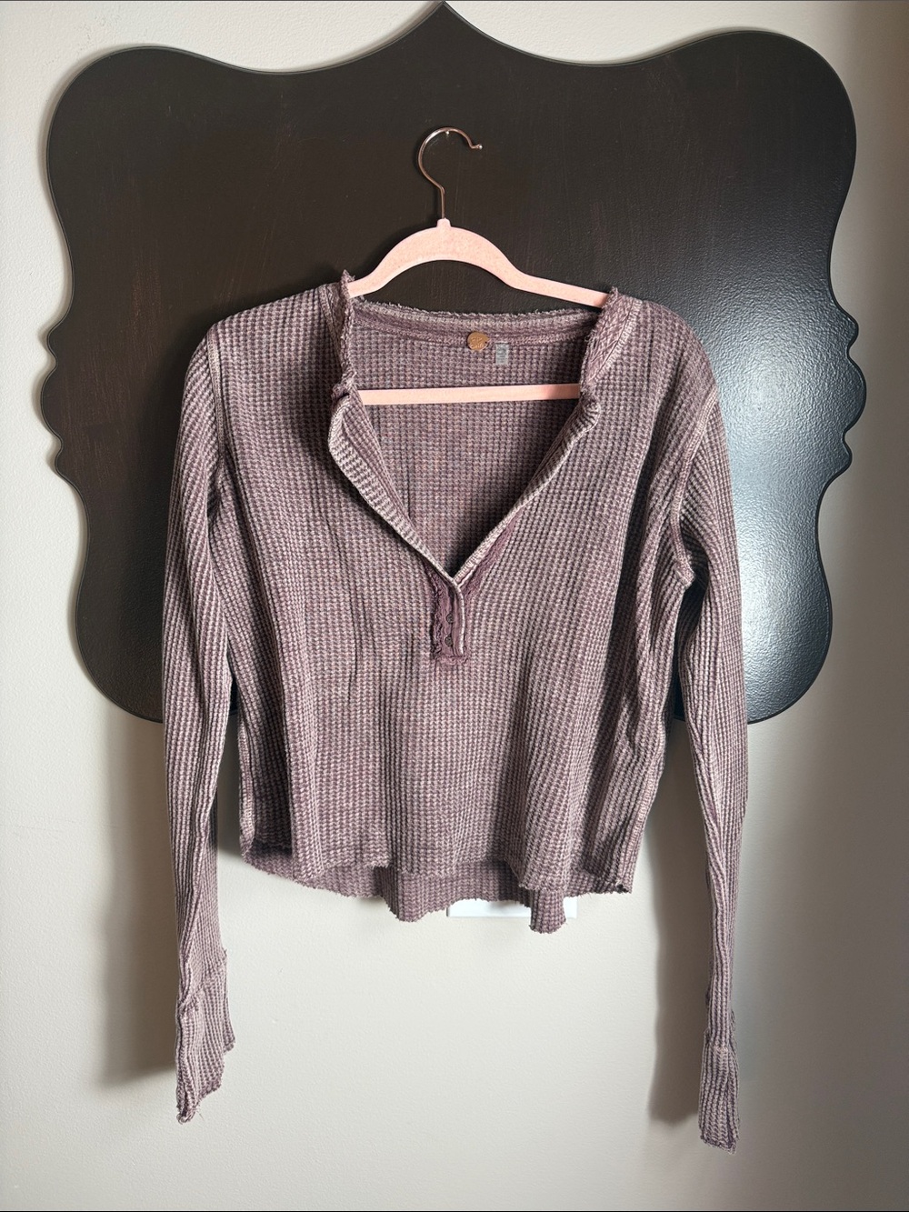 Free People One Waffle-Knit Long Sleeve Pullover - Mauve Size XL